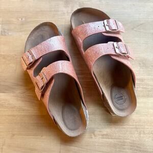 Wonder Nation Girls Pink Glitter Buckle Comfort Footbed Sandal Size 4